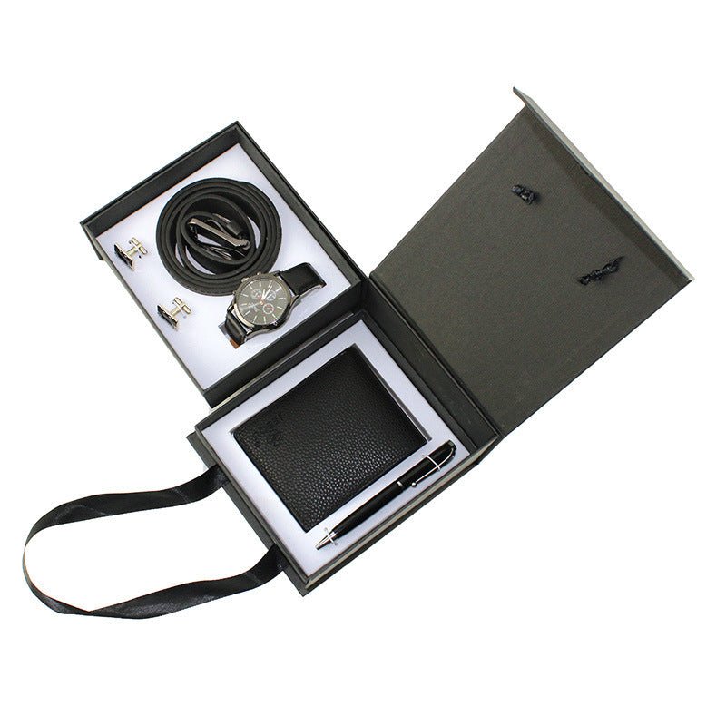Men’s Creative Gift Box Set – Quartz Watch, Belt, Wallet, Cufflinks & Pen